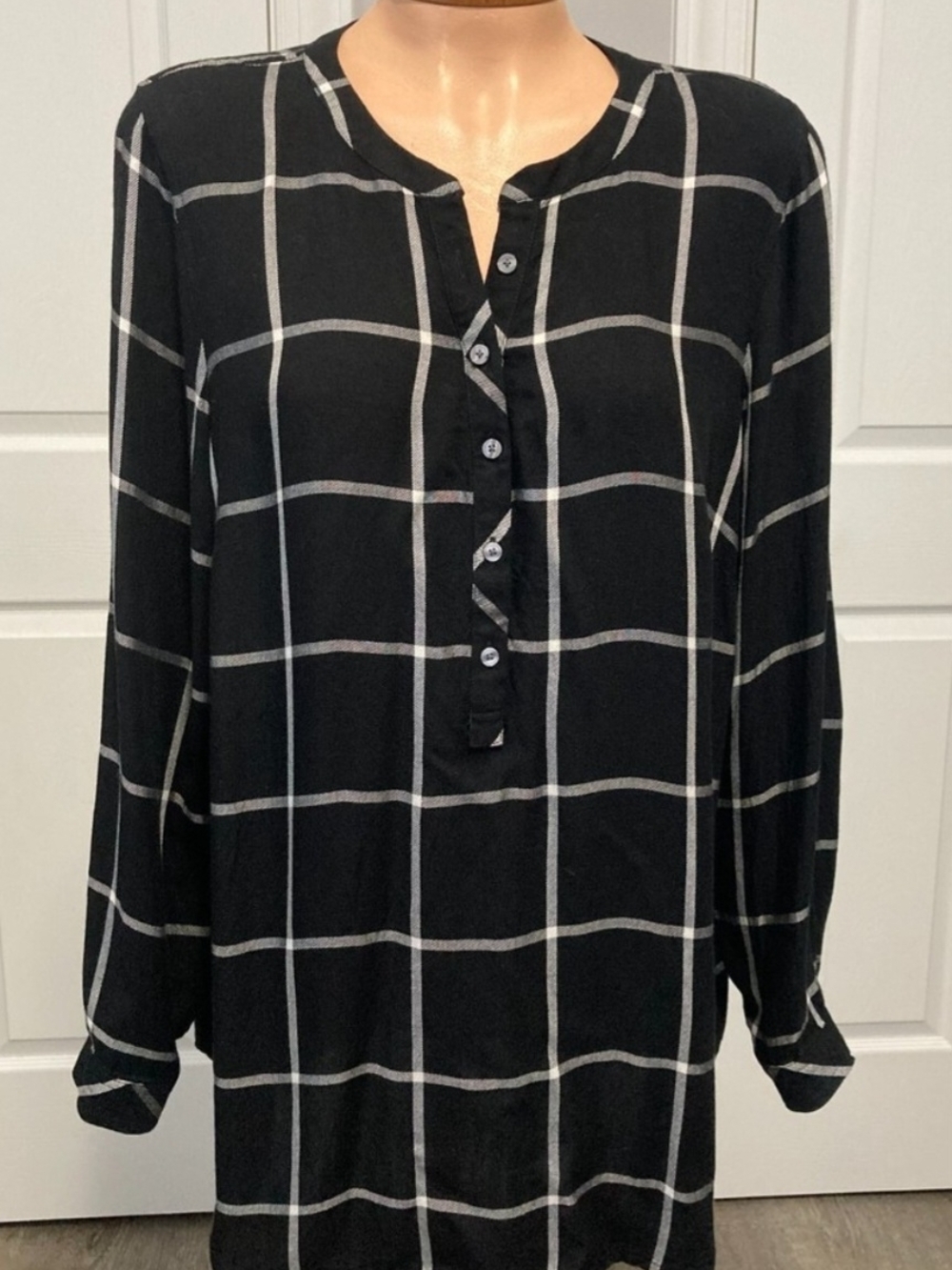 Talbots Black Windowpane Button-Front Tunic